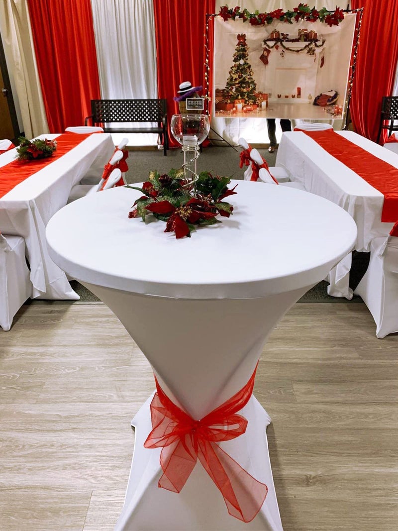 Tina's 32x43 Inch Highboy Spandex Cocktail Table Covers White, Fitted Stretch Cocktail Table Tablecloth for Round Tables - Image 5